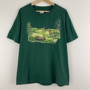 Vintage 1994 Dark Green Fox Hunt Sport Single Stitch Short Sleeve Graphic Tee